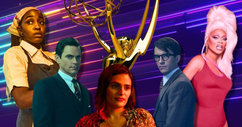 An image featuring Ayo Edebiri, Matt Bomer, Nava Mau, Jonathan Bailey, and RuPaul.