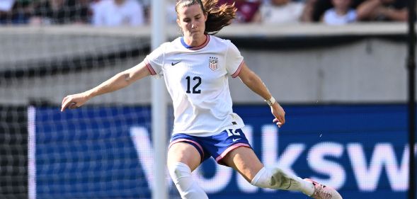 USWNT player Tierna Davidson, who identifies as LGBTQ+, kicking a ball