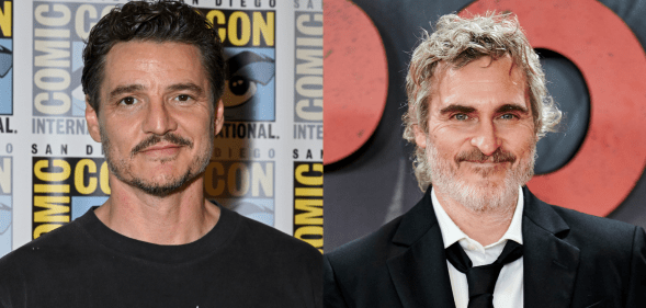 Split photo of Pedro Pascal and Joaquin Phoenix.