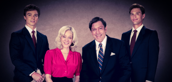 Nicholas Chavez as Lyle Menendez, Chloë Sevigny as Kitty Menendez, Javier Bardem as Jose Menendez, Cooper Koch as Erik Menendez in Monsters: The Lyle And Erik Menendez Story.