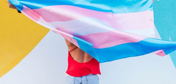 A person waving a trans flag.