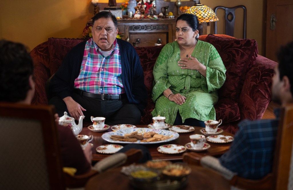 Naveen's father (Harish Patel) and mother (Zarna Garg) in The Wonderful Indian Boy.