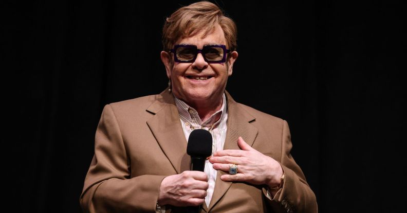 Elton John onstage during the Elton John: Never Too Late European debut as part of the London Film Festival at Southbank Centre - Royal Festival Hall on 10 October 2024 in London