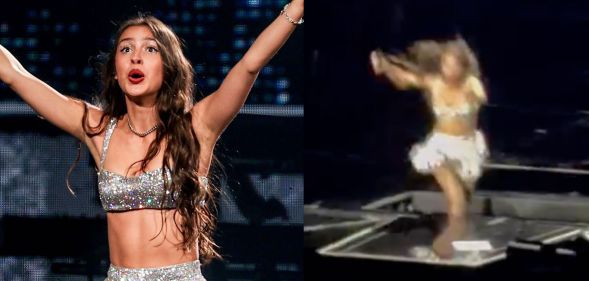 Olivia Rodrigo falls into a hole on stage while performing in Australia.