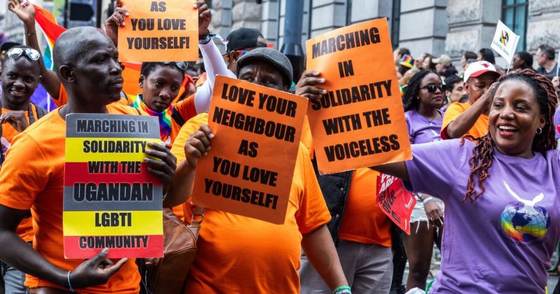 Representatives of Rainbows Across Borders protest Uganda's anti-LGBTQ+ laws at London Pride 2023