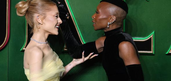 Ariana Grande and Cynthia Erivo attend the "Wicked: Part One" European Premiere at The Royal Festival Hall on November 18, 2024 in London, England.