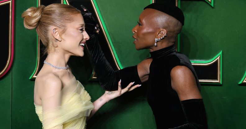 Ariana Grande and Cynthia Erivo attend the "Wicked: Part One" European Premiere at The Royal Festival Hall on November 18, 2024 in London, England.
