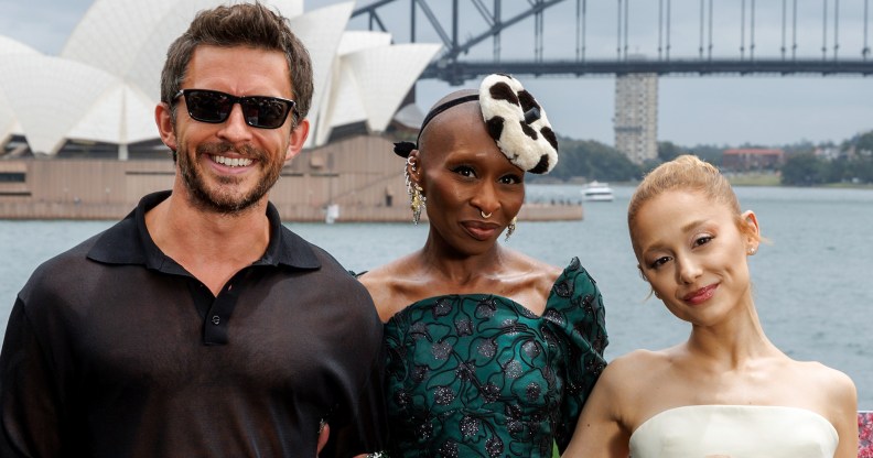 SYDNEY, AUSTRALIA - NOVEMBER 05: (L-R) Jonathan Bailey, Cynthia Erivo and Ariana Grande pose for a photocall for the Australian premiere of "Wicked" at on November 05, 2024 in Sydney, Australia. (Photo by Brendon Thorne/Getty Images)