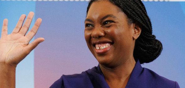 Kemi Badenoch, pictured waving.