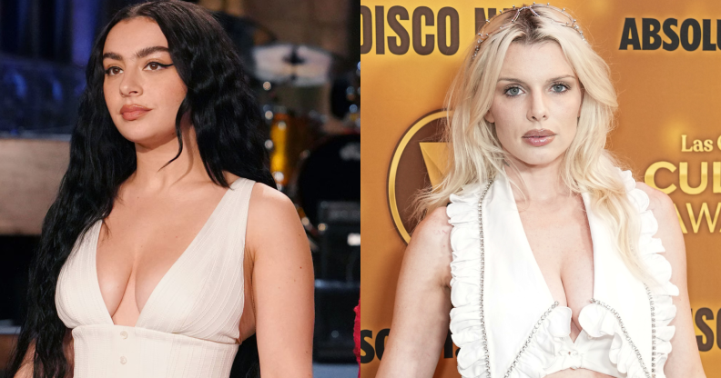 Split photo of Charli XCX and Julia Fox.