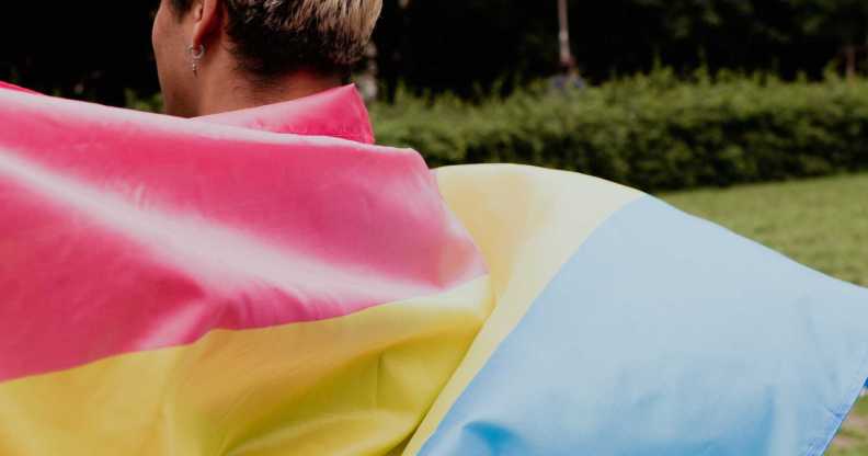 person holding a pansexual flag