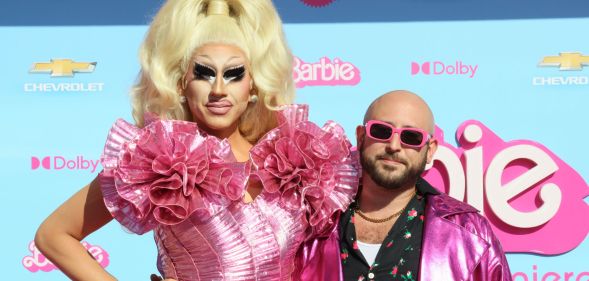 Trixie Mattel and David Silver on the Barbie red carpet in 2023.