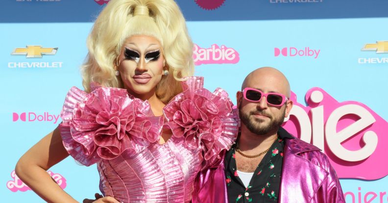 Trixie Mattel and David Silver on the Barbie red carpet in 2023.