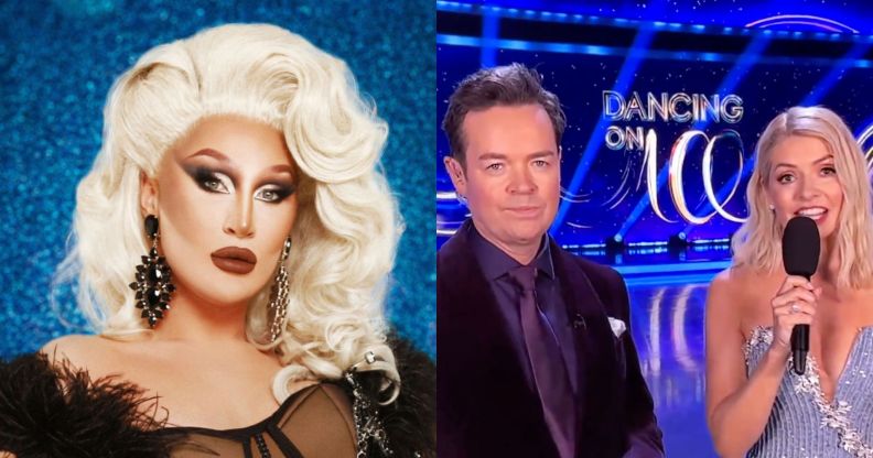 The Vivienne (left) in a promo photo for her 2023 appearance on Dancing on Ice. Holly Willoughby and Stephen Mulhern (right) address viewers at home during the first episode of the new season of Dancing on Ice.
