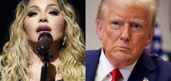 A split image of Donald Trump and Madonna.