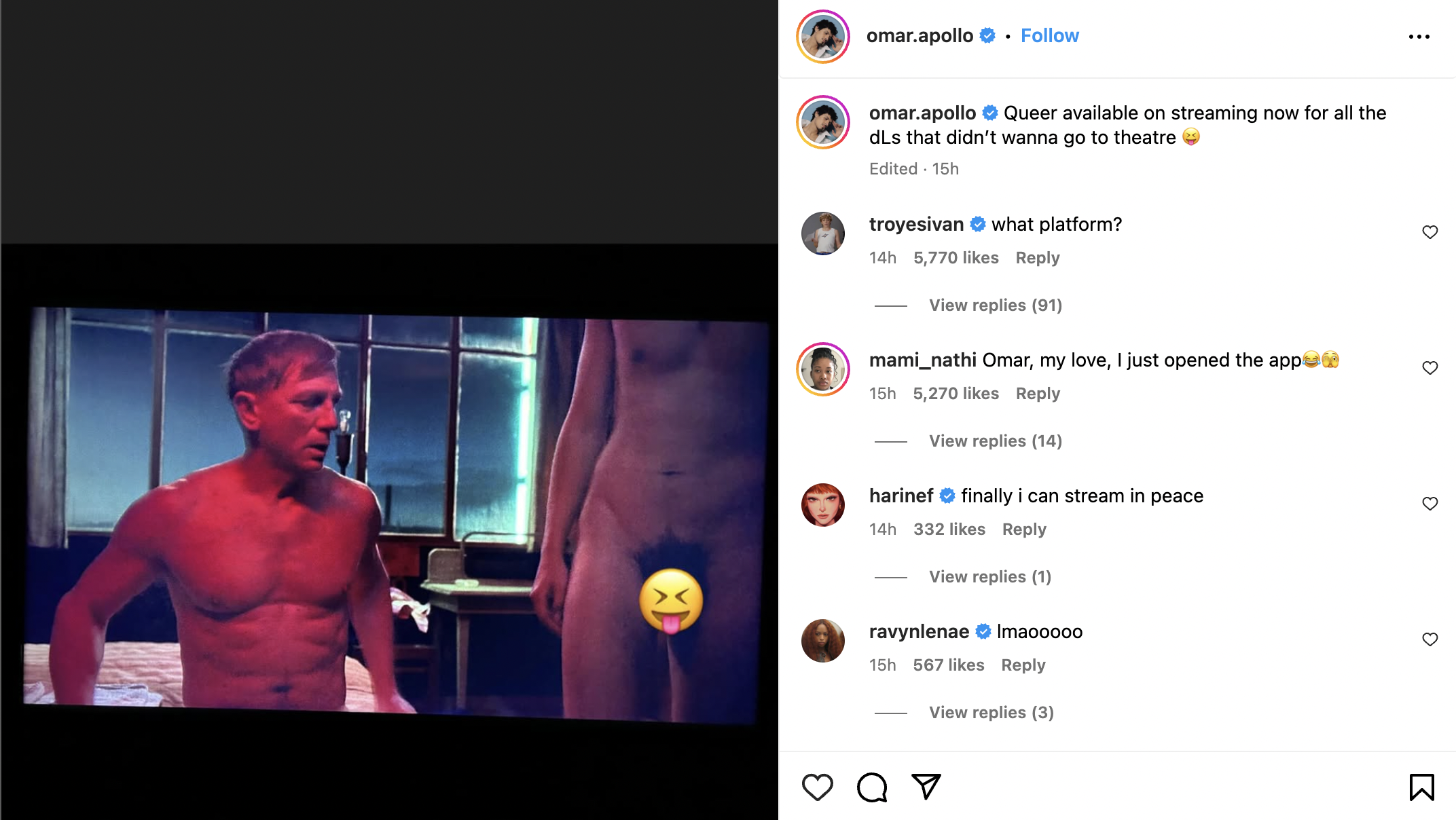 Omar Apollo shares Queer's full-frontal scene with Daniel Craig