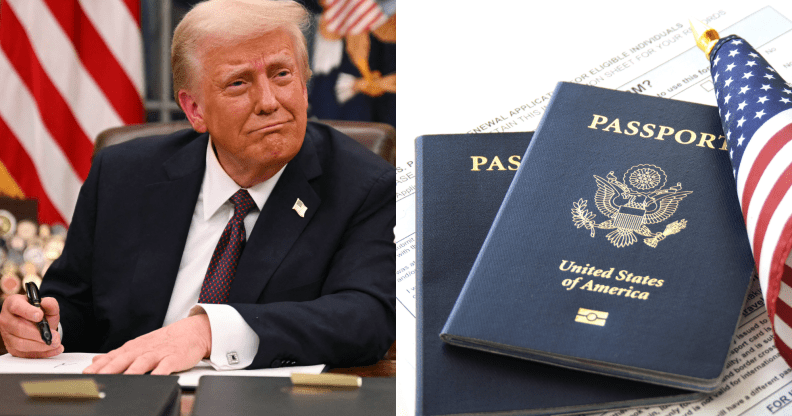 Split photo of President Donald Trump and US passports.