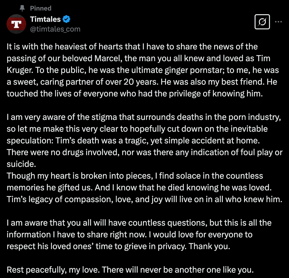 Gay adult film star Tim Kruger reportedly dies in 'tragic accident'