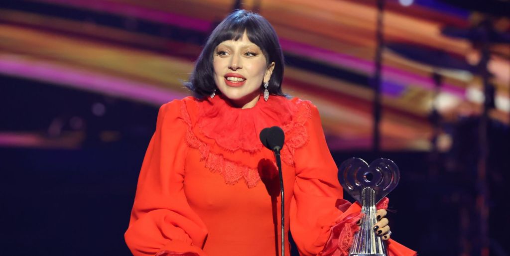 Lady Gaga thanked the LGBTQ+ community for its "bravery" at the iHeartRadio Awards.