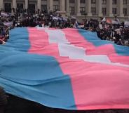 A flag unfurled outside the Utah state capitol.