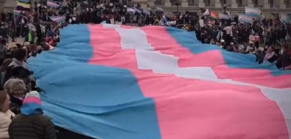 A flag unfurled outside the Utah state capitol.