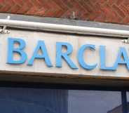 Barclays Bank store sign on building exterior, store frontage