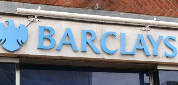 Barclays Bank store sign on building exterior, store frontage