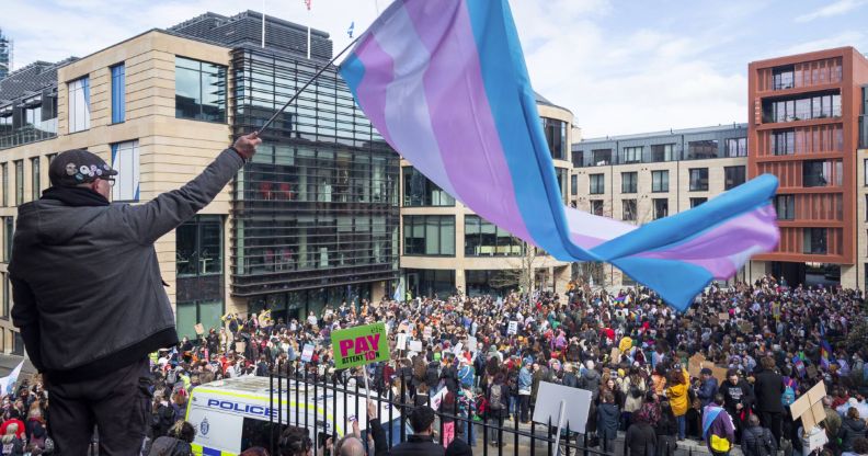 Trans rights protestors in Edinburgh. (Supplied/RTiE)