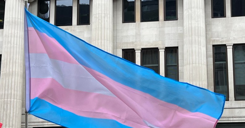 Trans pride flag in London.