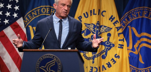WASHINGTON, DC - APRIL 16: U.S. Secretary of Health and Human Services Robert F. Kennedy Jr. speaks during a news conference at the Department of Health and Human Services on April 16, 2025 in Washington, DC. Secretary Kennedy held a news conference to discuss the recent surge of autism cases. (Photo by Alex Wong/Getty Images)