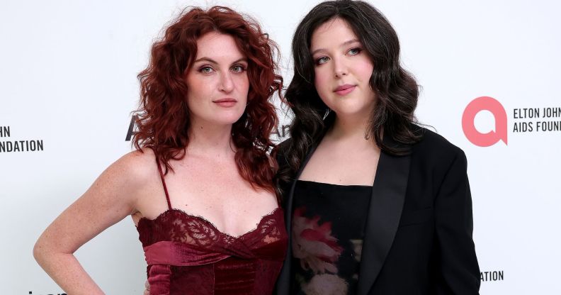 Katie Gavin and Lucy Dacus attend the Elton John AIDS Foundation's 33rd Annual Academy Awards Viewing Party on March 02, 2025 in West Hollywood, California