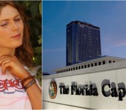 Marcy Rheintgen pictured on the left, the Florida Capitol exterior on the right