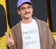 Pedro Pascal wearing his 'Protect the Dolls' shirt.