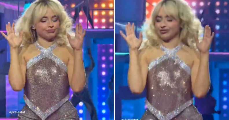 Sabrina Carpenter simulates a lesbian sex position during 'Juno'