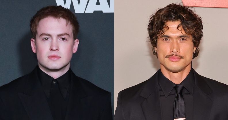 Kit Connor and Charles Melton at the Warfare premiere.