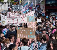 Trans rights protest on April 19 2025 following the supreme court ruling