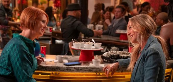 Cynthia Nixon and Sarah Jessica Parker as Miranda and Carrie in And Just Like That.