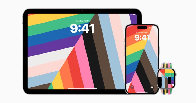 Apple iPad, iPhone and watch with Pride rainbow stripes