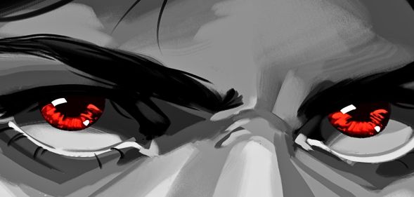 An illustration of glowing red eyes.