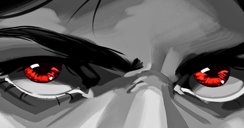 An illustration of glowing red eyes.