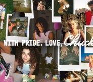 Composite image of Converse's 2025 Pride collection, featuring the phrase "With Pride, Love, Chuck"