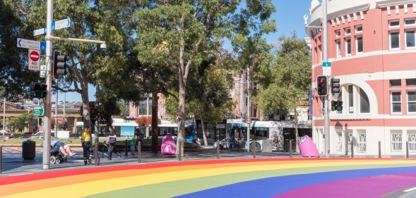 A permanent rainbow pedestrian crossing is now operational at Taylor Square in the heart of Sydney's LBTIQ community.