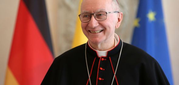 Pietro Parolin pictured in cardinal clothing at the Vatican