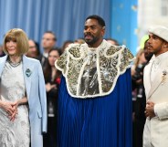 Vogue Editor-in-Chief Anna Wintour, US actor Colman Domingo, and race car driver Lewis Hamilton arrive for the 2025 Met Gala at the Metropolitan Museum of Art on May 5, 2025, in New York.