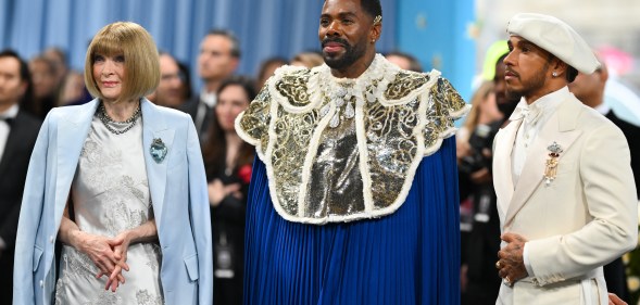 Vogue Editor-in-Chief Anna Wintour, US actor Colman Domingo, and race car driver Lewis Hamilton arrive for the 2025 Met Gala at the Metropolitan Museum of Art on May 5, 2025, in New York.