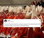 An image of the conclave of cardinals at the Vatican with a RuPaul's Drag Race joke superimposed on top