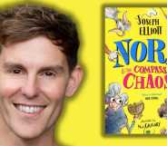 Joseph Elliott, pictured next to his latest children's book, Nora and the Compass of Chaos.