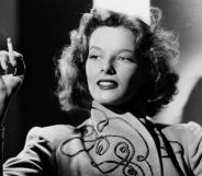 Actress Katharine Hepburn smoking a cigarette in 1935