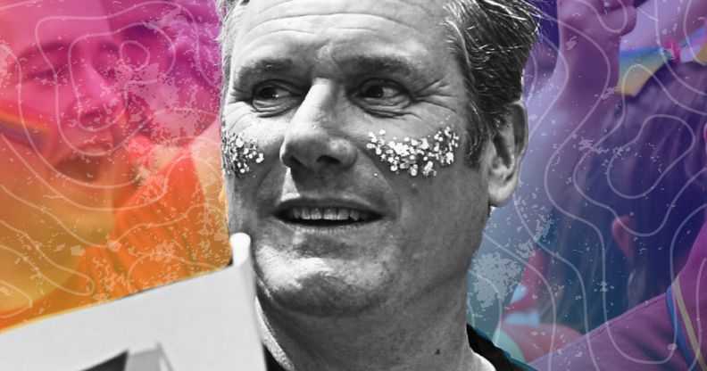 An edited picture of Keir Starmer at Pride.