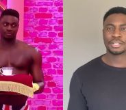 On the left, AJ Bediako on RuPaul's Drag Race UK. On the right, AJ Bediako in a video from his Instagram.